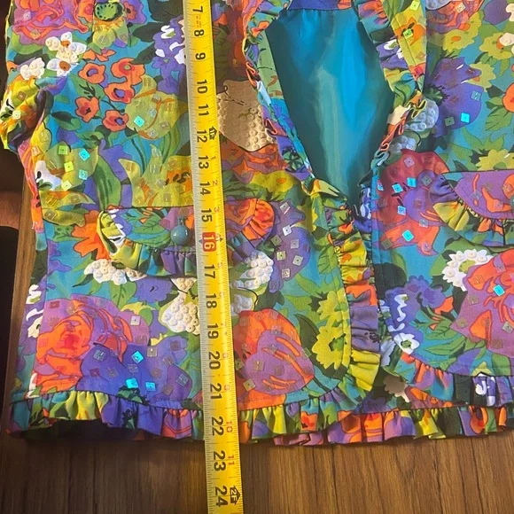 REDD Jeans Vintage Floral Sequin Cropped Jacket Ruffle Trim Festival Retro SZ 10 - Picture 9 of 9